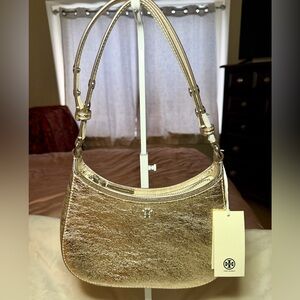 Tory Burch White Gold Metallic Shoulder Bag NWT